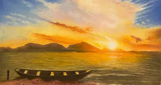 Barque au coucher de soleil - Pastel Barque au coucher de soleil - Pastel