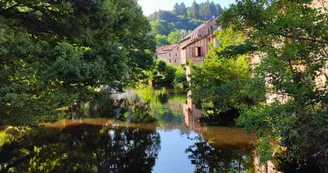 Vue amont sur la Vienne depuis la passerelle du Pré Lanaud- Eymoutiers